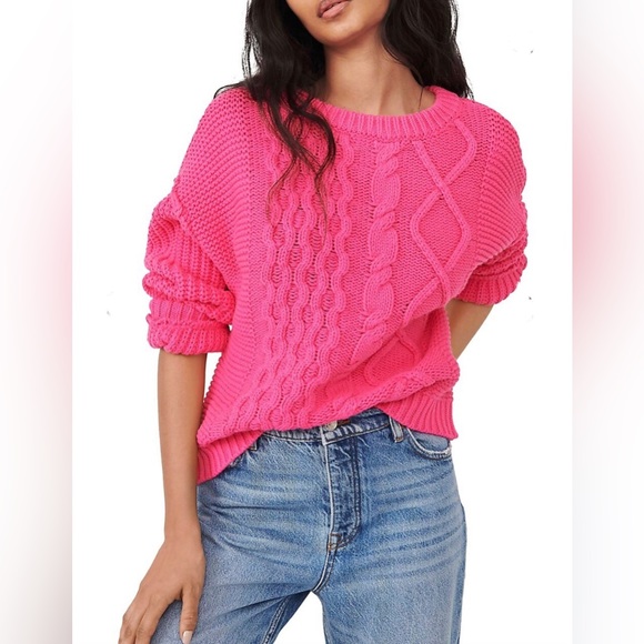 Free People Sweaters - Free People Dream Cable Sweat in Hibiscus Size Medium
